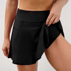 High Waisted Pocket Black Pleated Hem Swim Skirt 7 High Waisted Pocket Black Pleated Hem Swim Skirt -Modlily 268058 P 16190772928253