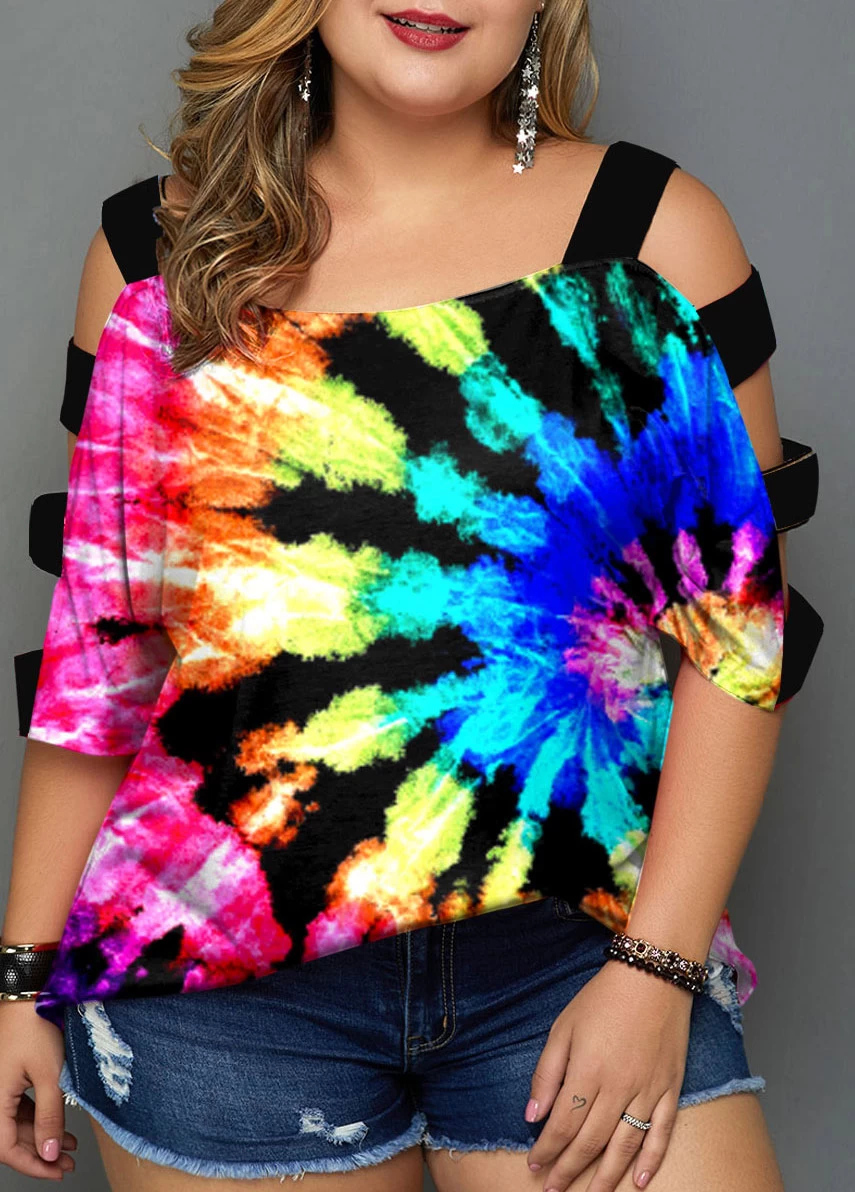 Plus Size Multicolor Tie Dye Print T Shirt 1 Plus Size Multicolor Tie Dye Print T Shirt