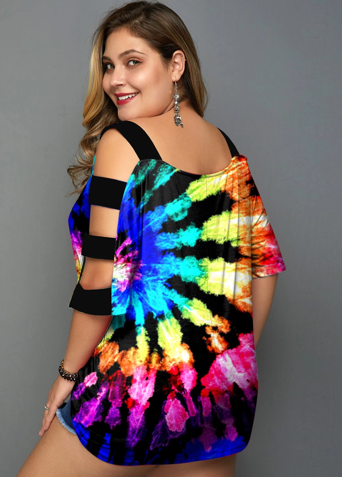 Plus Size Multicolor Tie Dye Print T Shirt 2 Plus Size Multicolor Tie Dye Print T Shirt - Image 2