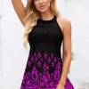 Tribal Print Lace Stitching Swimdress And Panty