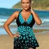 Geometric Print Lace Up Swimdress And Shorts