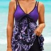 Asymmetric Hem Paisley Print Double Straps Swimdress And Shorts