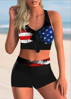 American Flag Print Bowknot High Waist Bikini Set -Modlily 269301 P 1618192768131