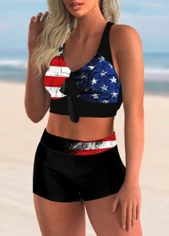 American Flag Print Bowknot High Waist Bikini Set -Modlily 269301 P 1618192769118