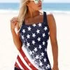 American Flag Print Tie Side Tankini Set