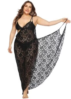 Plus Size Spaghetti Strap Lace Cover Up
