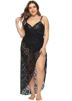 Plus Size Spaghetti Strap Lace Cover Up -Modlily 269773 P 1617079703868
