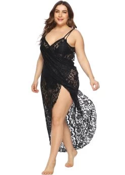 Plus Size Spaghetti Strap Lace Cover Up -Modlily 269773 P 1617079703880