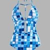 Plaid Tie Detail Open Back One Piece Swimwear