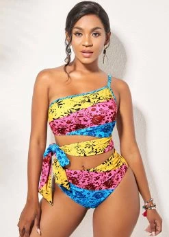 Rainbow Color Tie Side Printed Bikini Set -Modlily 270546 P 16221796440094