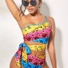 Rainbow Color Tie Side Printed Bikini Set