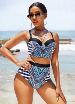 Tribal Print High Waisted Bikini Set