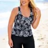Plus Size Leaf Print Wide Strap Tankini Set