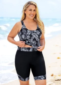 Plus Size Leaf Print Wide Strap Tankini Set -Modlily 271051 P 16203704614123