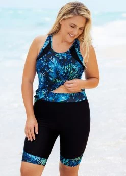 Plus Size Leaf Print High Waisted Tankini Set -Modlily 271053 P 16203704346443