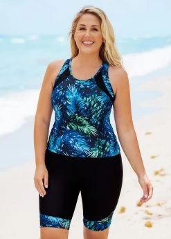 Plus Size Leaf Print High Waisted Tankini Set -Modlily 271053 P 16203704346592