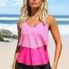Layered Hem Contrast Wide Strap Tankini Set
