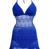 Lace Stitching Solid Halter Swimdress And Panty