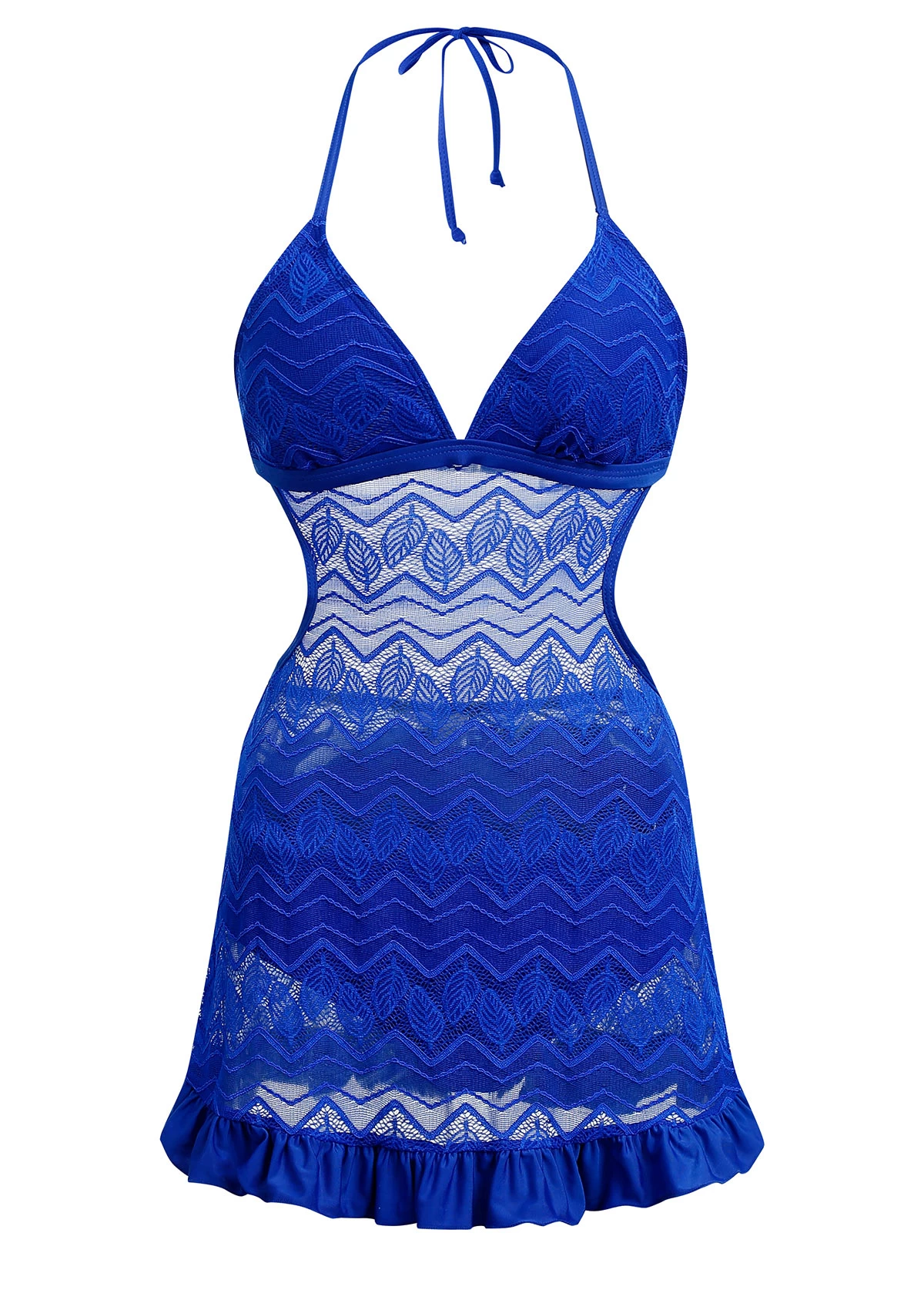 Lace Stitching Solid Halter Swimdress And Panty 1 Lace Stitching Solid Halter Swimdress And Panty