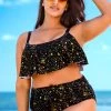 Plus Size Hot Stamping High Waisted Bikini Set