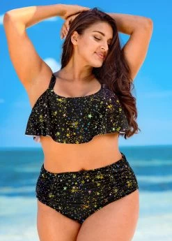 Plus Size Hot Stamping High Waisted Bikini Set -Modlily 271496 P 16230541327094