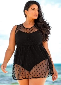 Plus Size Mesh Stitching Solid One Piece Swimwear