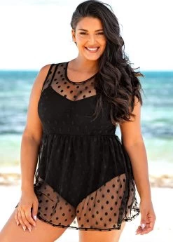 Plus Size Mesh Stitching Solid One Piece Swimwear 7 Plus Size Mesh Stitching Solid One Piece Swimwear -Modlily 271499 P 16183876758822