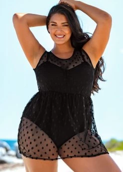 Plus Size Mesh Stitching Solid One Piece Swimwear 9 Plus Size Mesh Stitching Solid One Piece Swimwear -Modlily 271499 P 16183876759744