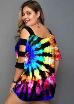 Plus Size Multicolor Tie Dye Print T Shirt 13 Plus Size Multicolor Tie Dye Print T Shirt -Modlily 271959 P 1618998045779