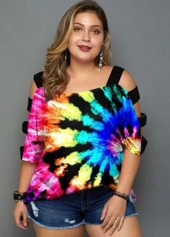 Plus Size Multicolor Tie Dye Print T Shirt 15 Plus Size Multicolor Tie Dye Print T Shirt -Modlily 271959 P 1618998046190