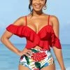High Waisted Spaghetti Strap Flounce Bikini Set