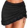 High Waisted Solid Drawstring Side Swim Skirt