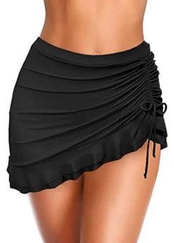 High Waisted Solid Drawstring Side Swim Skirt