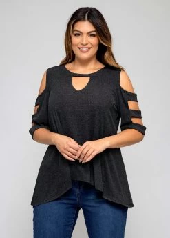 Plus Size Ladder Cutout Solid T Shirt -Modlily 273032 P 16267459693373