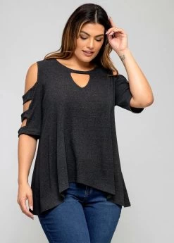 Plus Size Ladder Cutout Solid T Shirt -Modlily 273032 P 16267459695592