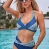 Polka Dot Halter Mid Waist Bikini Set