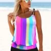 Rainbow Stripe Spaghetti Strap Tankini Set