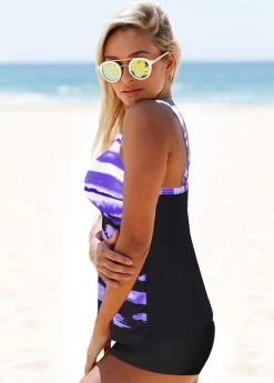 Printed Criss Cross Back Tankini Set 5 Printed Criss Cross Back Tankini Set -Modlily 274851 P 1621388991452