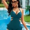 Flounce Halter Cross Front One Piece Swimwear