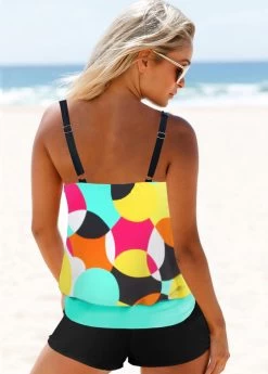 Geometric Print Multi Color Tankini Set -Modlily 276579 P 1623048937288