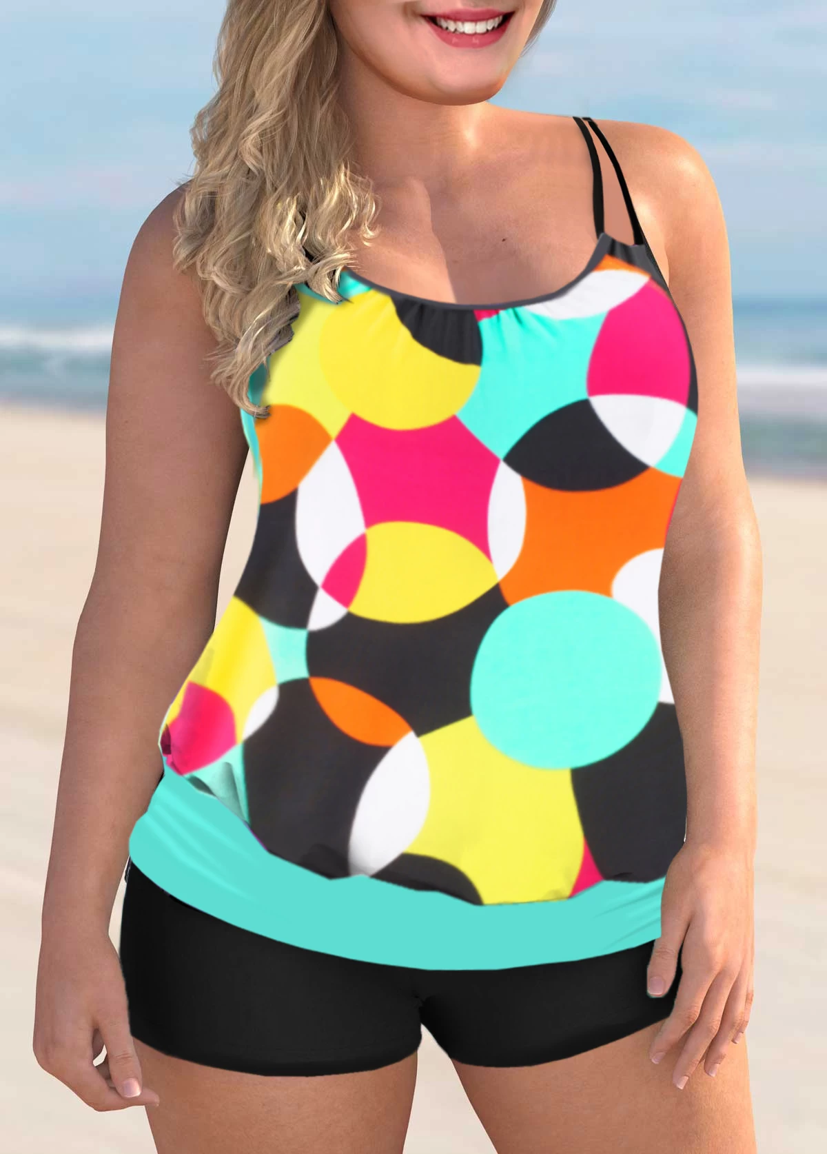 Plus Size Geometric Print Double Straps Tankini Set 3 Plus Size Geometric Print Double Straps Tankini Set - Image 3
