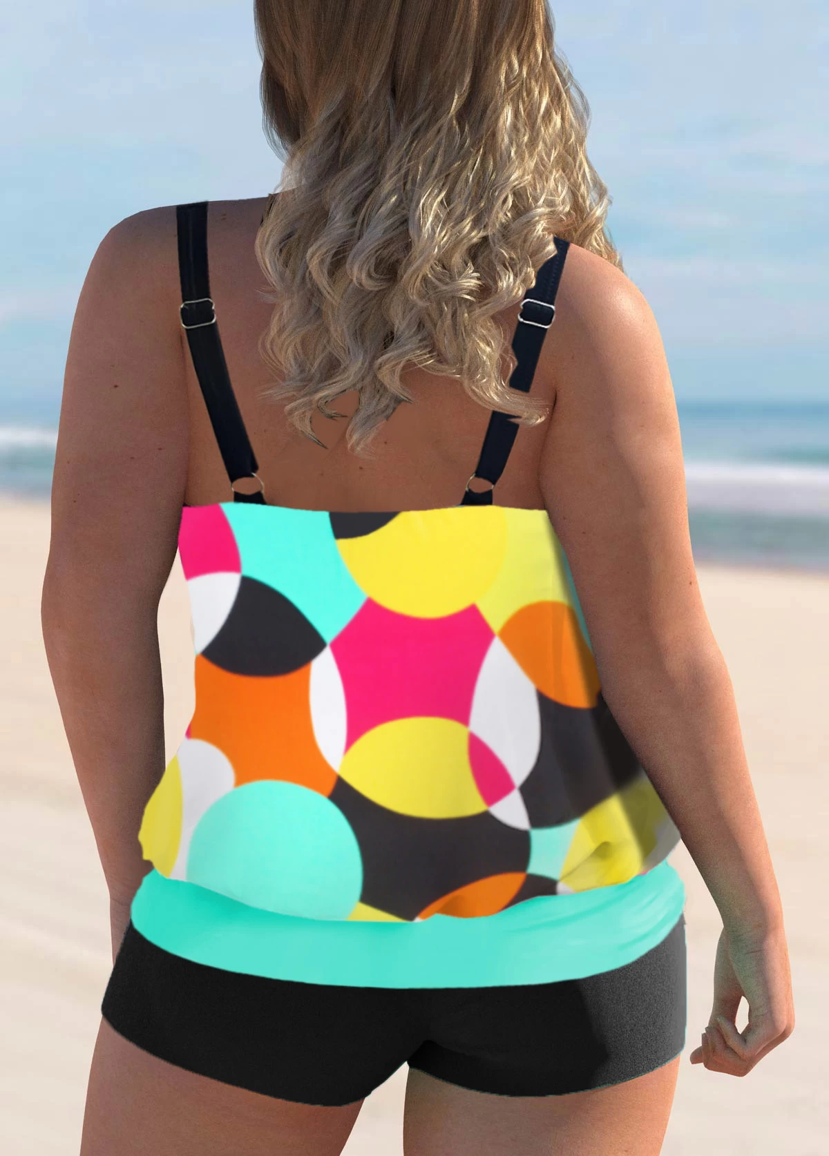 Plus Size Geometric Print Double Straps Tankini Set 2 Plus Size Geometric Print Double Straps Tankini Set - Image 2