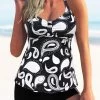 Wide Strap Criss Cross Back Animal Prints Tankini Set