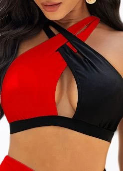 Contrast Cross Strap High Waist Bikini Set -Modlily 277477 P 16754139962524