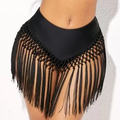 Tassel Detail Mid Waist Solid Bikini Bottom