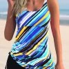 Rainbow Stripe Tie Side Tankini Set
