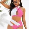 Cross Halter Contrast High Waist Bikini Set