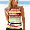 Rainbow Color Criss Cross Back Wide Strap Tankini Set
