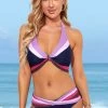 Navy Blue Color Block Tie Back Bikini Set