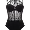 Polka Dot Black Mesh Stitching One Piece Swimwear